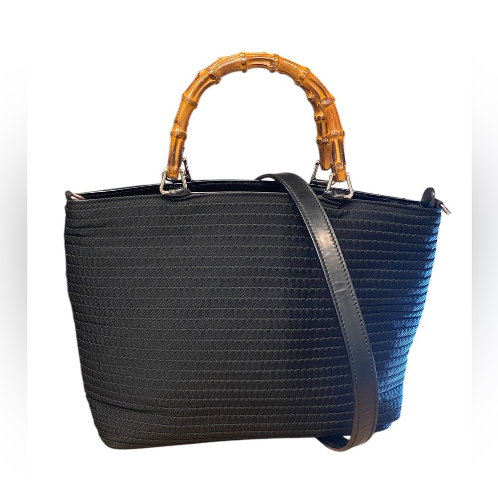 Gucci Bamboo Handbag Canvas Leather Black